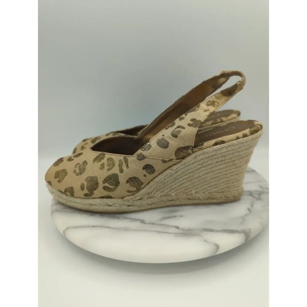 Chico’s Wedge 10 Metallic Animal Print‎ Leopard Peep Toe Slingback Espadrilles